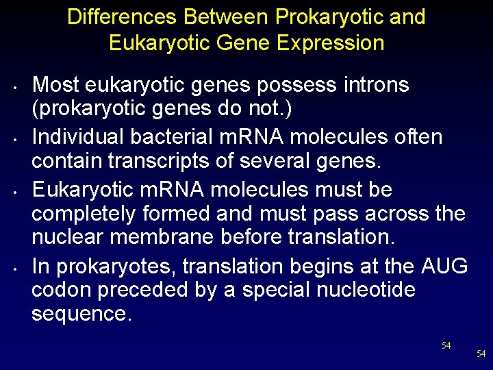 Differences Between Prokaryotic and Eukaryotic Gene Expression • • Most eukaryotic genes possess introns