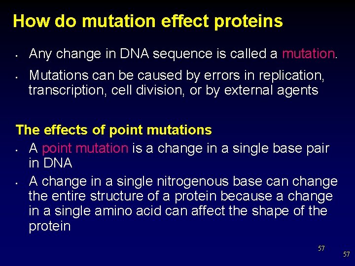 How do mutation effect proteins • • Any change in DNA sequence is called