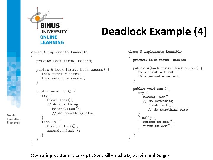 Deadlock Example (4) Operating Systems Concepts 8 ed, Silberschatz, Galvin and Gagne 