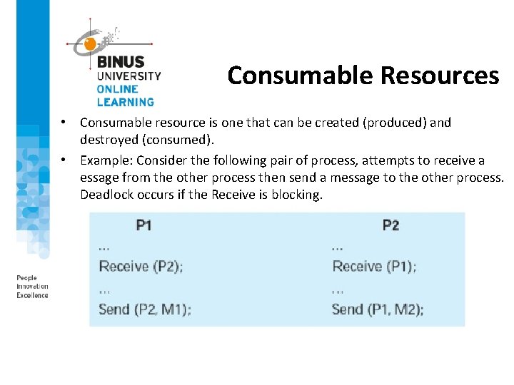 Consumable Resources • Consumable resource is one that can be created (produced) and destroyed
