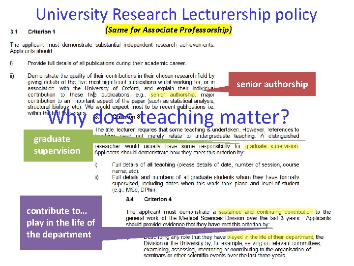 University Research Lecturership policy (Same for Associate Professorship) senior authorship Why does teaching matter?