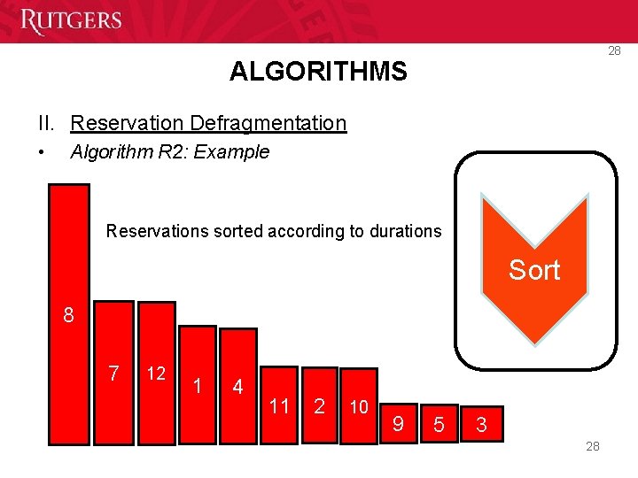 28 ALGORITHMS II. Reservation Defragmentation • Algorithm R 2: Example Reservations sorted according to