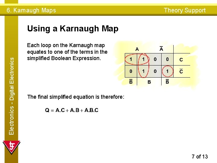 6. Karnaugh Maps Theory Support Electronics - Digital Electronics Using a Karnaugh Map Each