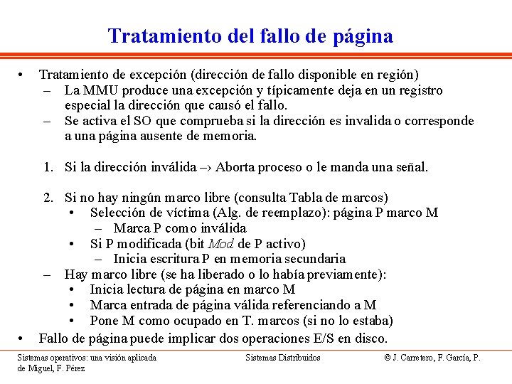 Tratamiento del fallo de página • Tratamiento de excepción (dirección de fallo disponible en