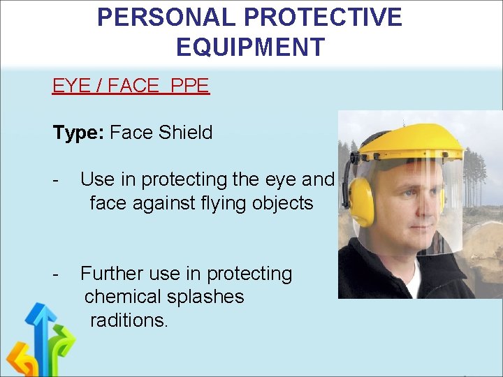 PERSONAL PROTECTIVE EQUIPMENT EYE / FACE PPE Type: Face Shield - Use in protecting