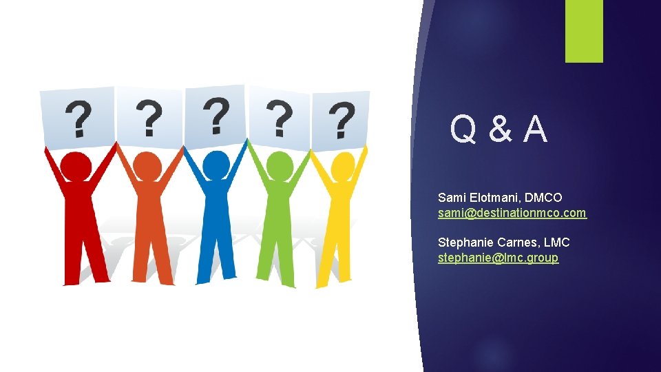 Q&A Sami Elotmani, DMCO sami@destinationmco. com Stephanie Carnes, LMC stephanie@lmc. group 