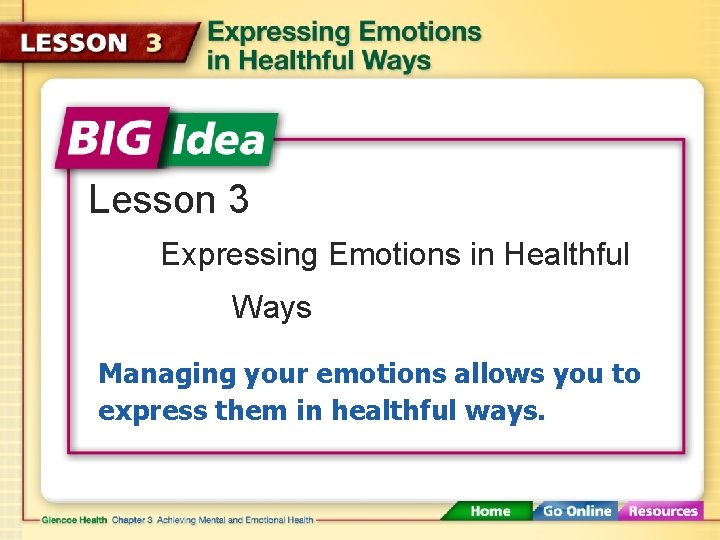 Lesson 3 Expressing Emotions in Healthful Ways Managing your emotions allows you to express