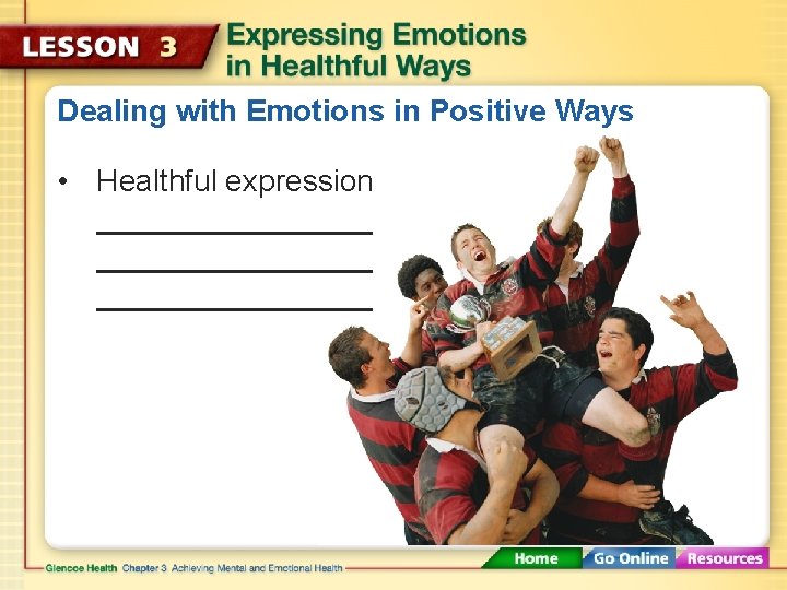 Dealing with Emotions in Positive Ways • Healthful expression 