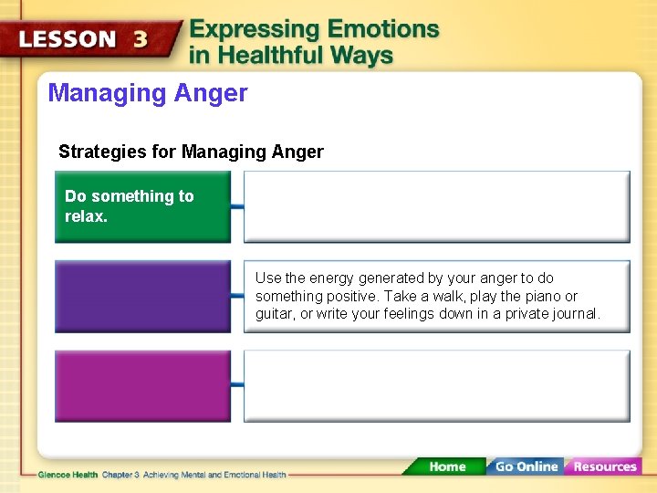 Managing Anger Strategies for Managing Anger Do something to relax. Use the energy generated