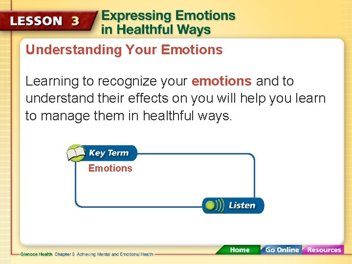 Understanding Your Emotions Learning to recognize your emotions and to understand their effects on