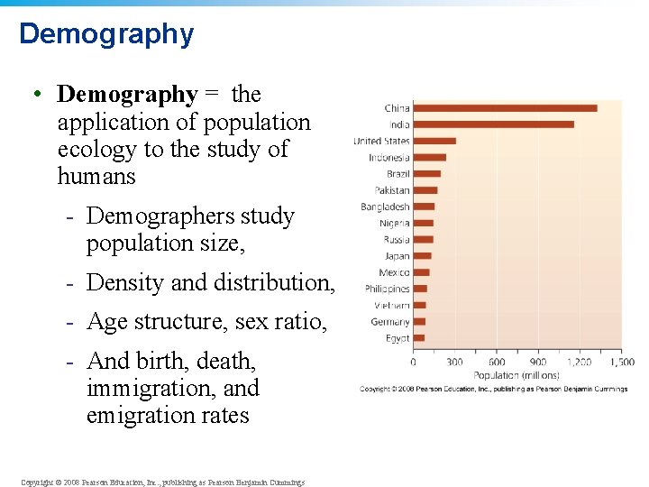 Demography • Demography = the application of population ecology to the study of humans