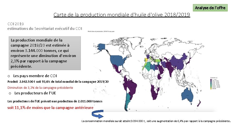 Analyse de l’offre Carte de la production mondiale d'huile d'olive 2018/2019 COI 2019 estimations