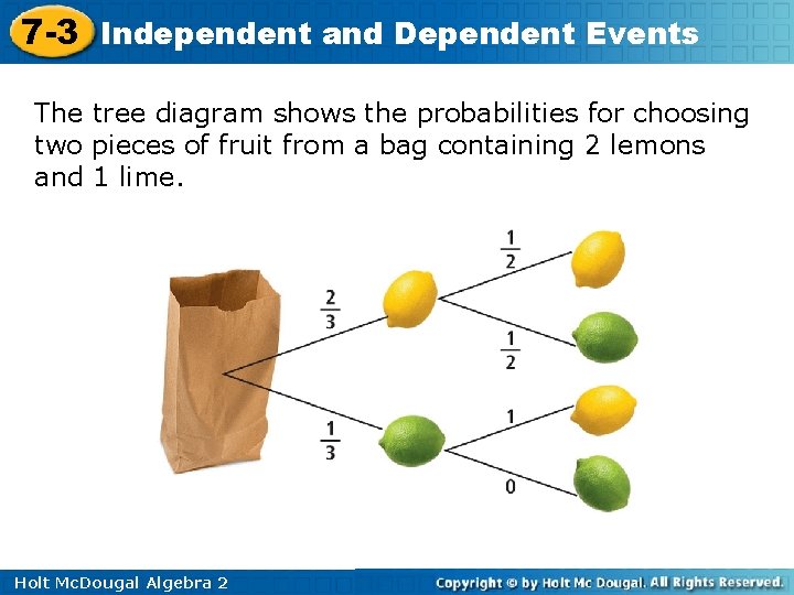 7 -3 Independent and Dependent Events The tree diagram shows the probabilities for choosing