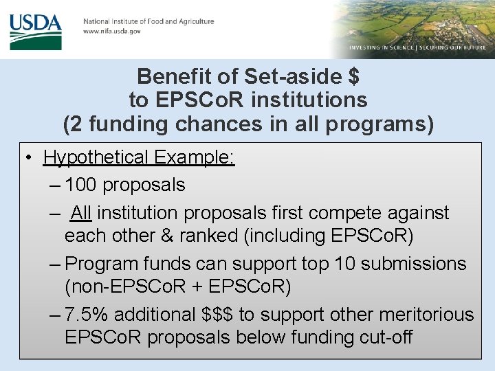 Benefit of Set-aside $ to EPSCo. R institutions (2 funding chances in all programs)