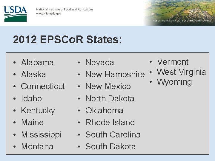 2012 EPSCo. R States: • • Alabama Alaska Connecticut Idaho Kentucky Maine Mississippi Montana