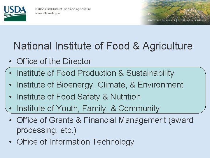 National Institute of Food & Agriculture • • • Office of the Director Institute