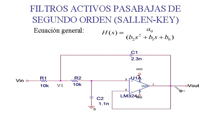 FILTROS ACTIVOS PASABAJAS DE SEGUNDO ORDEN (SALLEN-KEY) Ecuación general: 