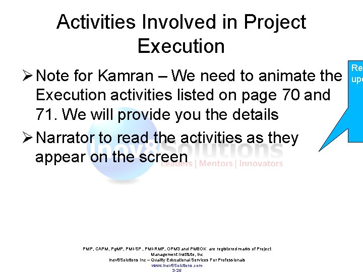 Activities Involved in Project Execution Ø Note for Kamran – We need to animate Activities Involved in Project Execution Ø Note for Kamran – We need to animate