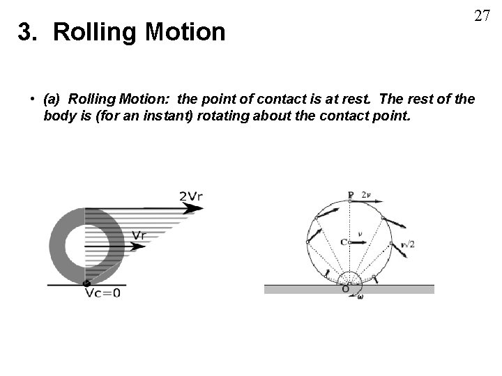 3. Rolling Motion 27 • (a) Rolling Motion: the point of contact is at