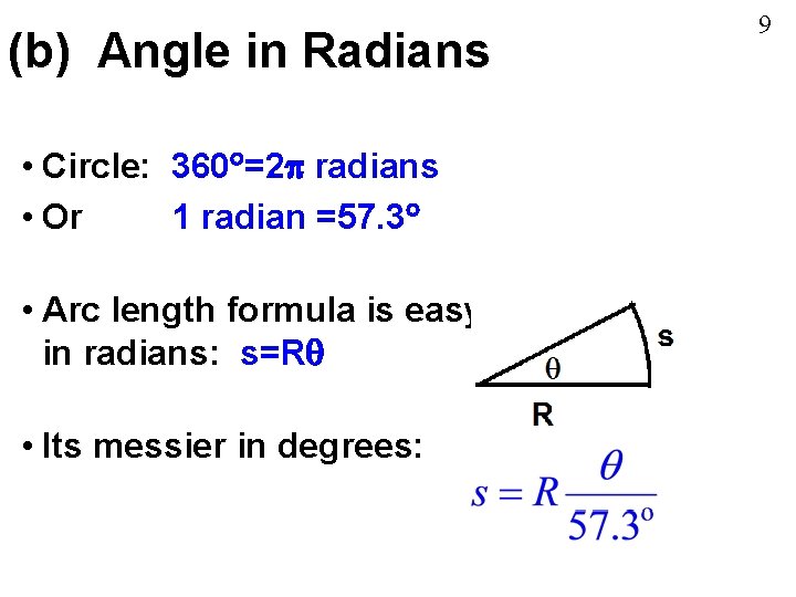 (b) Angle in Radians • Circle: 360 =2 radians • Or 1 radian =57.