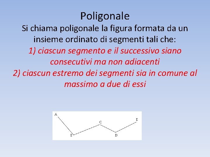 Poligonale Si chiama poligonale la figura formata da un insieme ordinato di segmenti tali