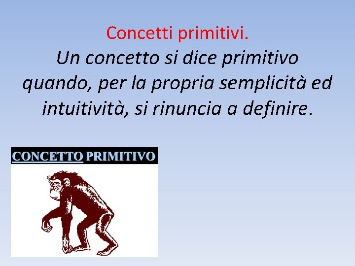 Concetti primitivi. Un concetto si dice primitivo quando, per la propria semplicità ed intuitività,