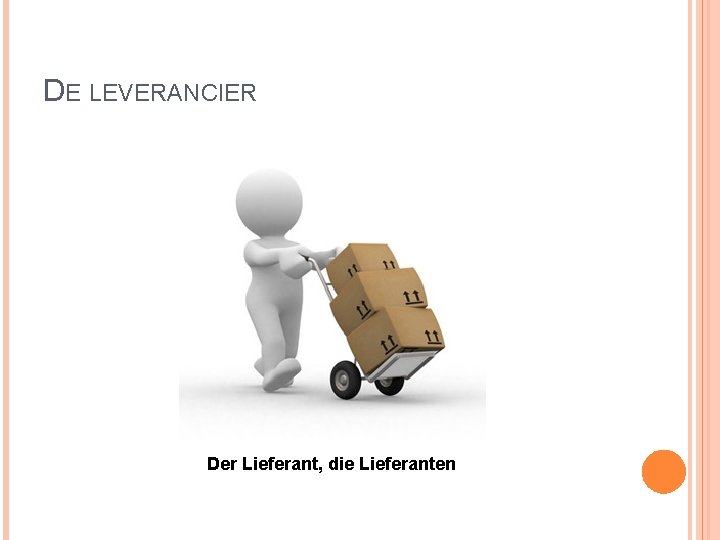 DE LEVERANCIER Der Lieferant, die Lieferanten DE LEVERANCIER Der Lieferant, die Lieferanten