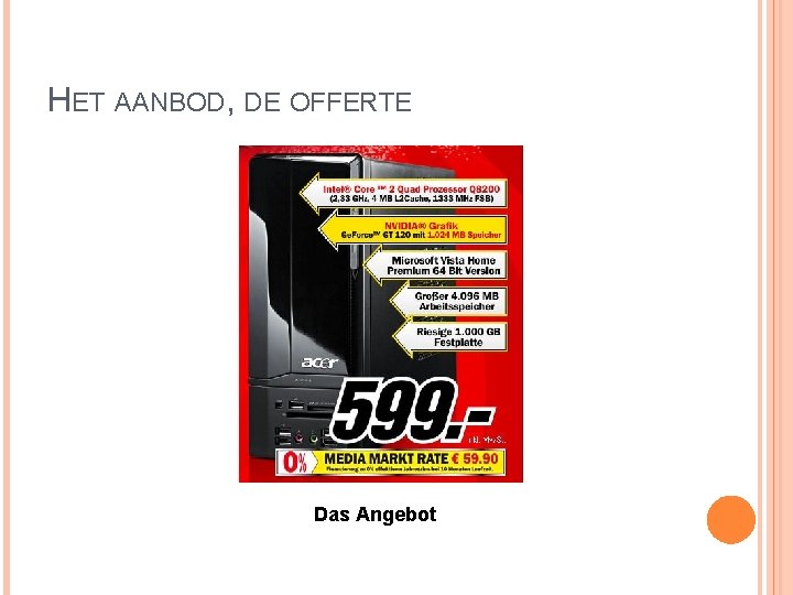 HET AANBOD, DE OFFERTE Das Angebot 