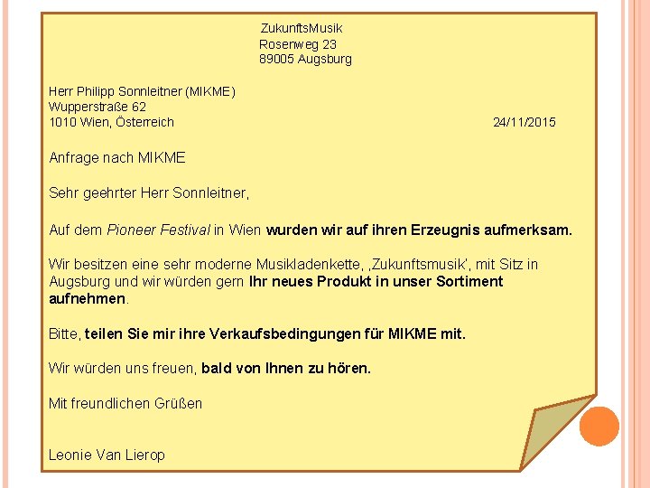 Zukunfts. Musik Rosenweg 23 89005 Augsburg Herr Philipp Sonnleitner (MIKME) Wupperstraße 62 1010 Wien,