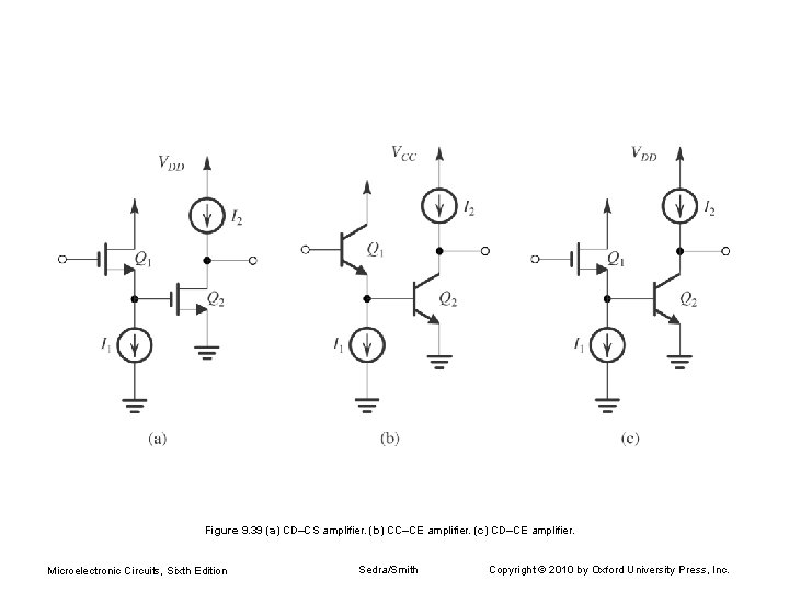 Figure 9. 39 (a) CD–CS amplifier. (b) CC–CE amplifier. (c) CD–CE amplifier. Microelectronic Circuits,