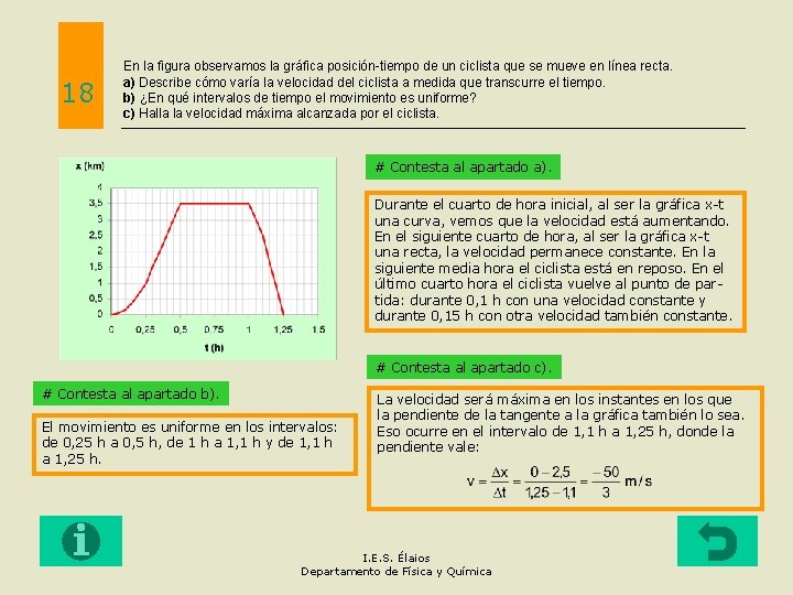 18 En la figura observamos la gráfica posición-tiempo de un ciclista que se mueve