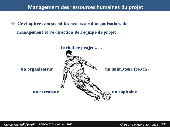 Management des ressources humaines du projet Ce chapitre comprend les processus d'organisation, de management