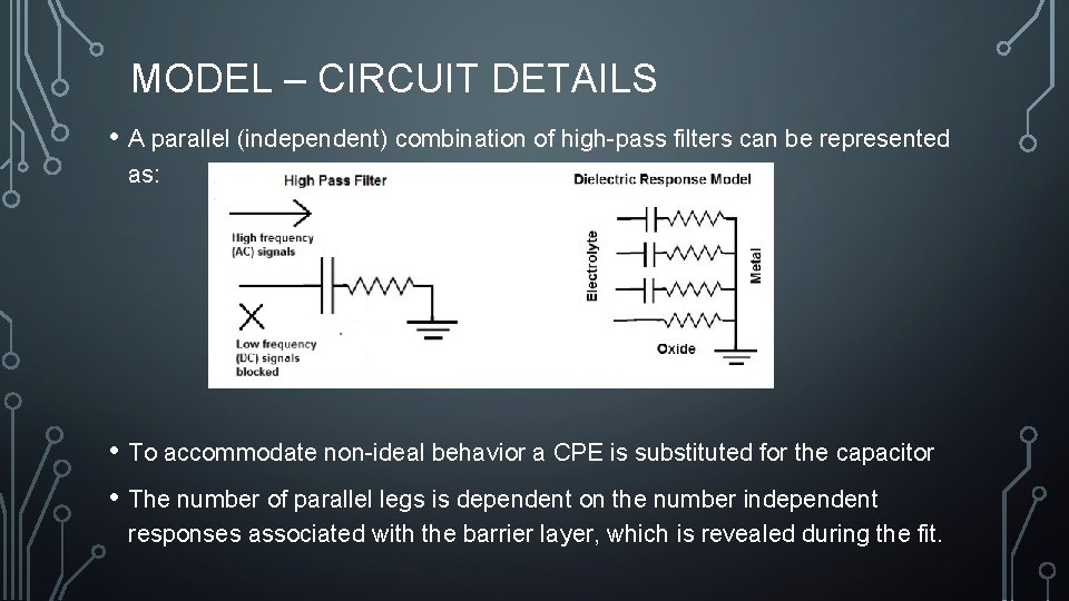 MODEL – CIRCUIT DETAILS • A parallel (independent) combination of high-pass filters can be