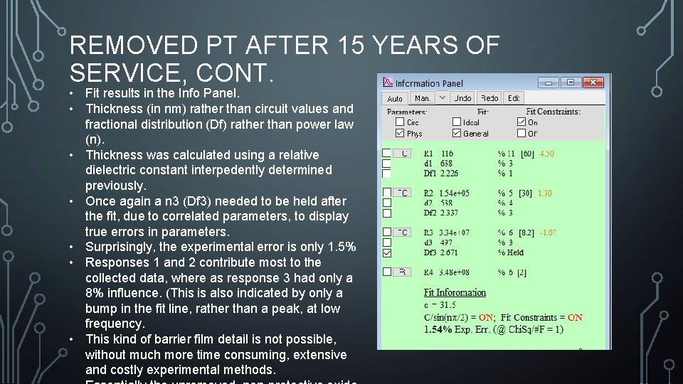 REMOVED PT AFTER 15 YEARS OF SERVICE, CONT. • Fit results in the Info