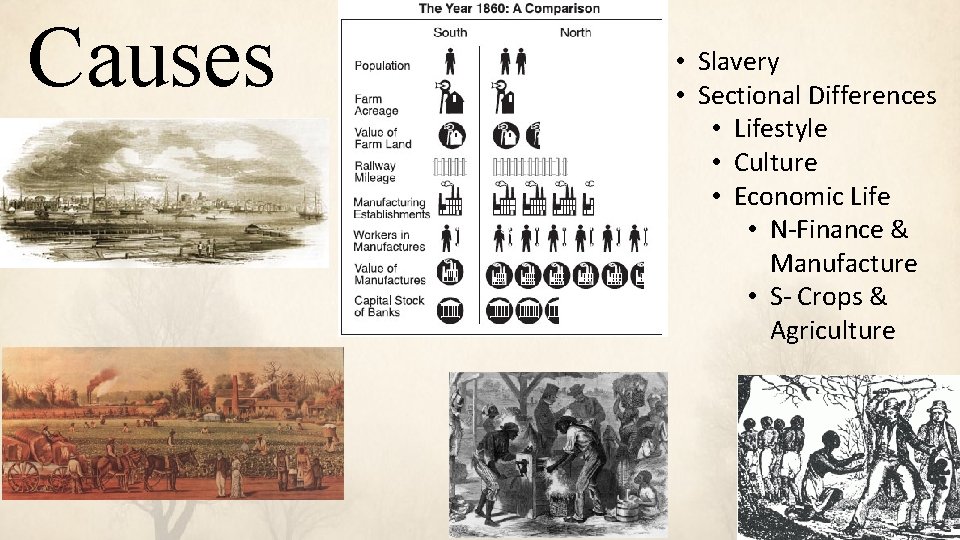 Causes • Slavery • Sectional Differences • Lifestyle • Culture • Economic Life •