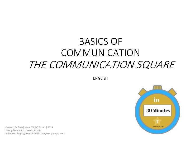 BASICS OF COMMUNICATION THE COMMUNICATION SQUARE ENGLISH Carmen Beißner| www. TALOOB. com | 2019