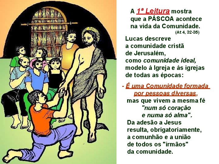 A 1ª Leitura mostra que a PÁSCOA acontece na vida da Comunidade. (At 4,