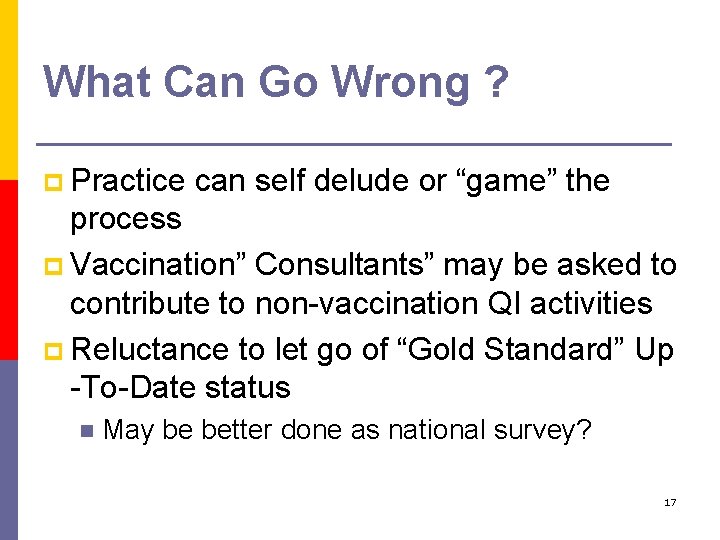 What Can Go Wrong ? p Practice can self delude or “game” the process