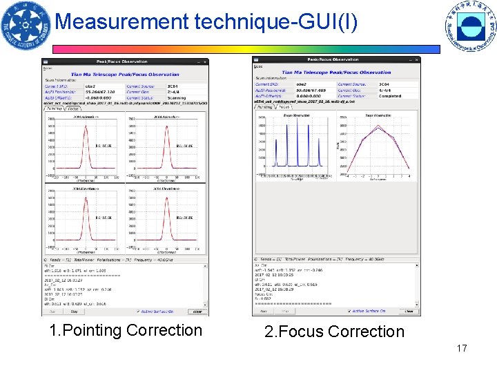 Measurement technique-GUI(I) 1. Pointing Correction 2. Focus Correction 17 Measurement technique-GUI(I) 1. Pointing Correction 2. Focus Correction 17