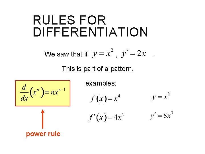 RULES FOR DIFFERENTIATION We saw that if , This is part of a pattern.