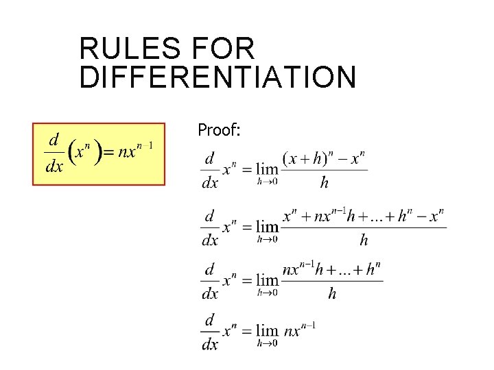 RULES FOR DIFFERENTIATION Proof: 