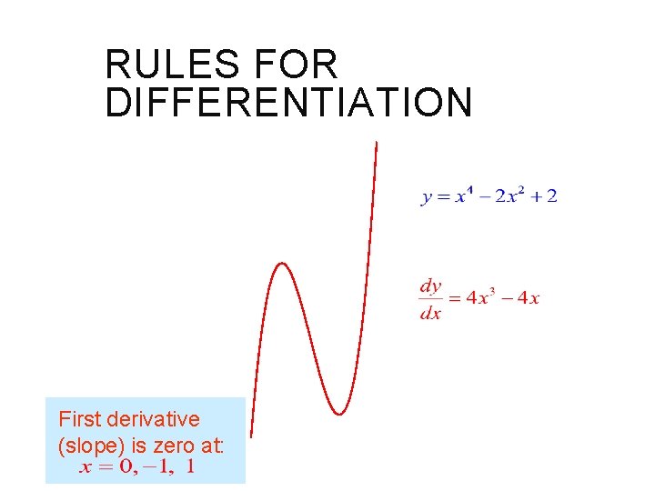 RULES FOR DIFFERENTIATION First derivative (slope) is zero at: 