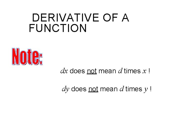 DERIVATIVE OF A FUNCTION dx does not mean d times x ! dy does