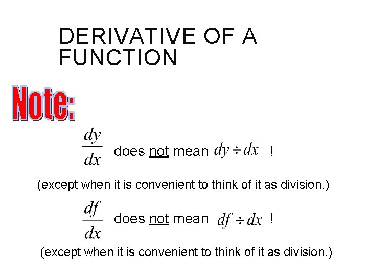 DERIVATIVE OF A FUNCTION does not mean ! (except when it is convenient to