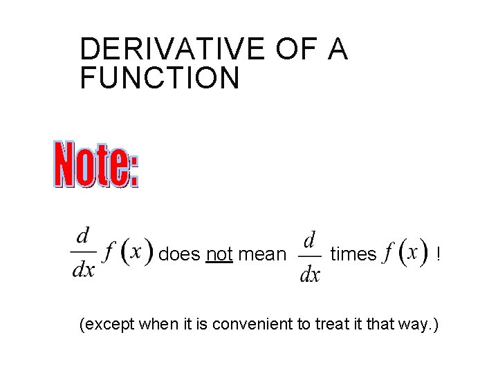 DERIVATIVE OF A FUNCTION does not mean times ! (except when it is convenient