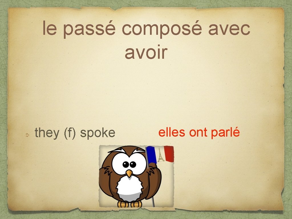 le passé composé avec avoir they (f) spoke elles ont parlé 