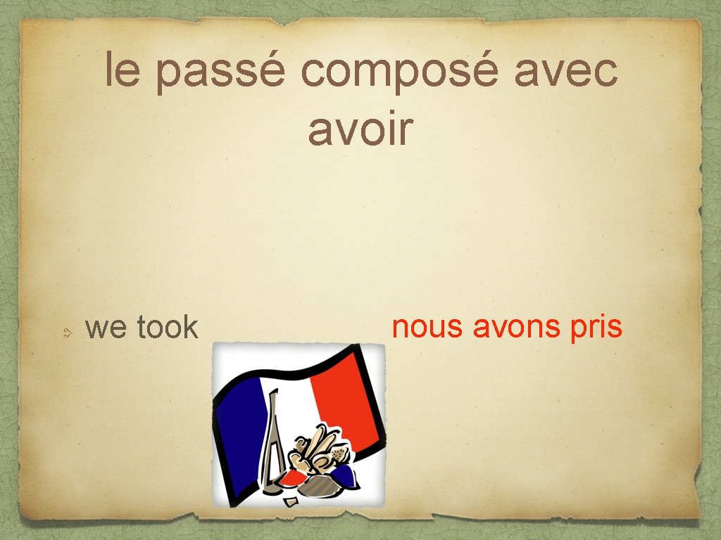 le passé composé avec avoir we took nous avons pris 