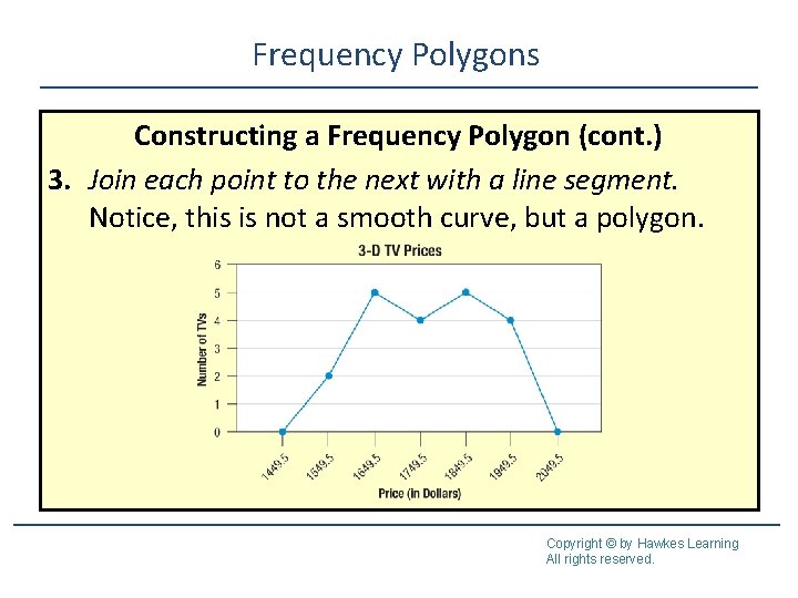 Frequency Polygons Constructing a Frequency Polygon (cont. ) 3. Join each point to the Frequency Polygons Constructing a Frequency Polygon (cont. ) 3. Join each point to the