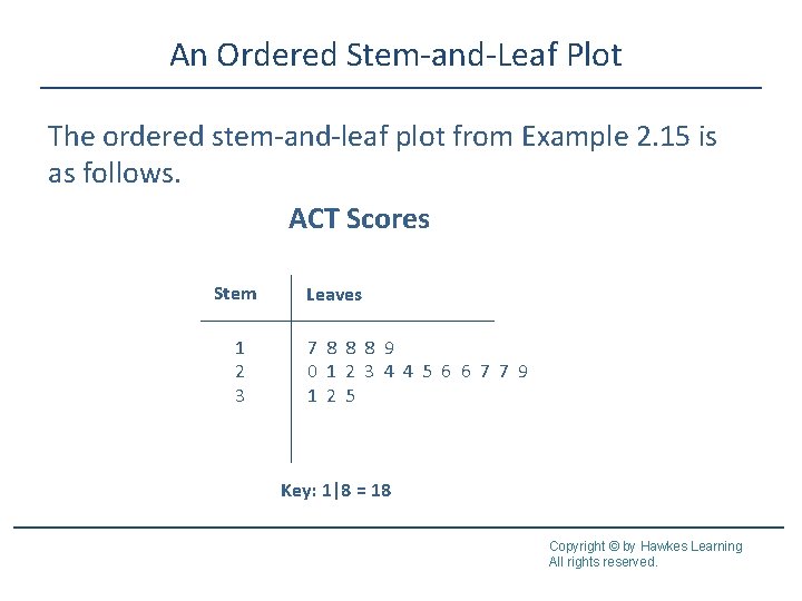 An Ordered Stem-and-Leaf Plot The ordered stem-and-leaf plot from Example 2. 15 is as An Ordered Stem-and-Leaf Plot The ordered stem-and-leaf plot from Example 2. 15 is as