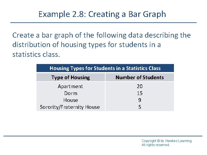 Example 2. 8: Creating a Bar Graph Create a bar graph of the following Example 2. 8: Creating a Bar Graph Create a bar graph of the following